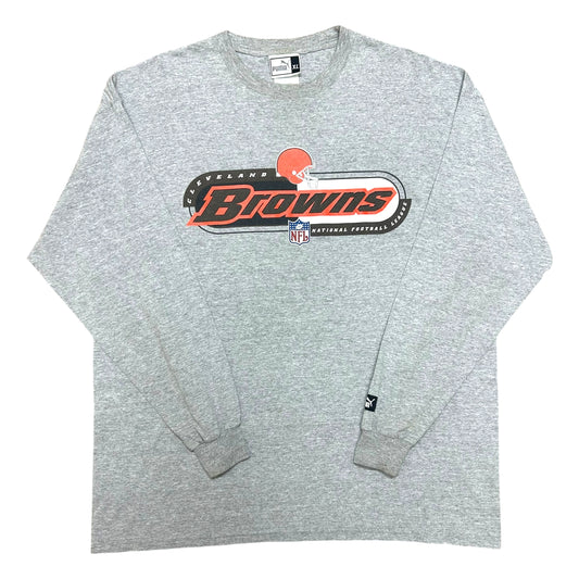 Vintage 1990s Puma Cleveland Browns Grey Long Sleeve Graphic Shirt - Size XL