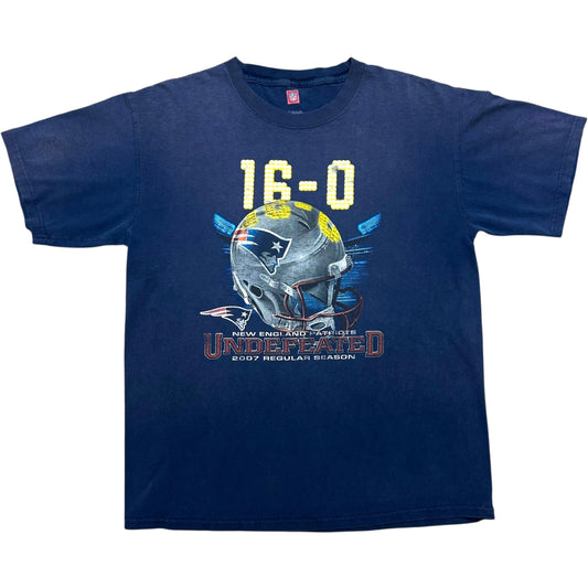 Late 2000s New England Patriots “16-0” Navy Blue Graphic T-Shirt - Size Large (Fits L/XL)