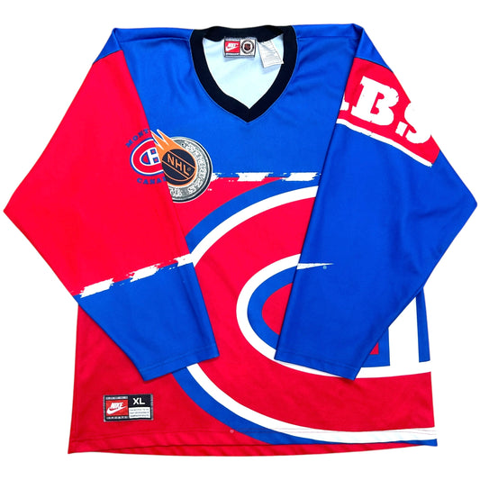 Vintage 1990s Nike Street Hockey Montreal Canadiens Blue/Red All Over Print Hockey Jersey - Size XL
