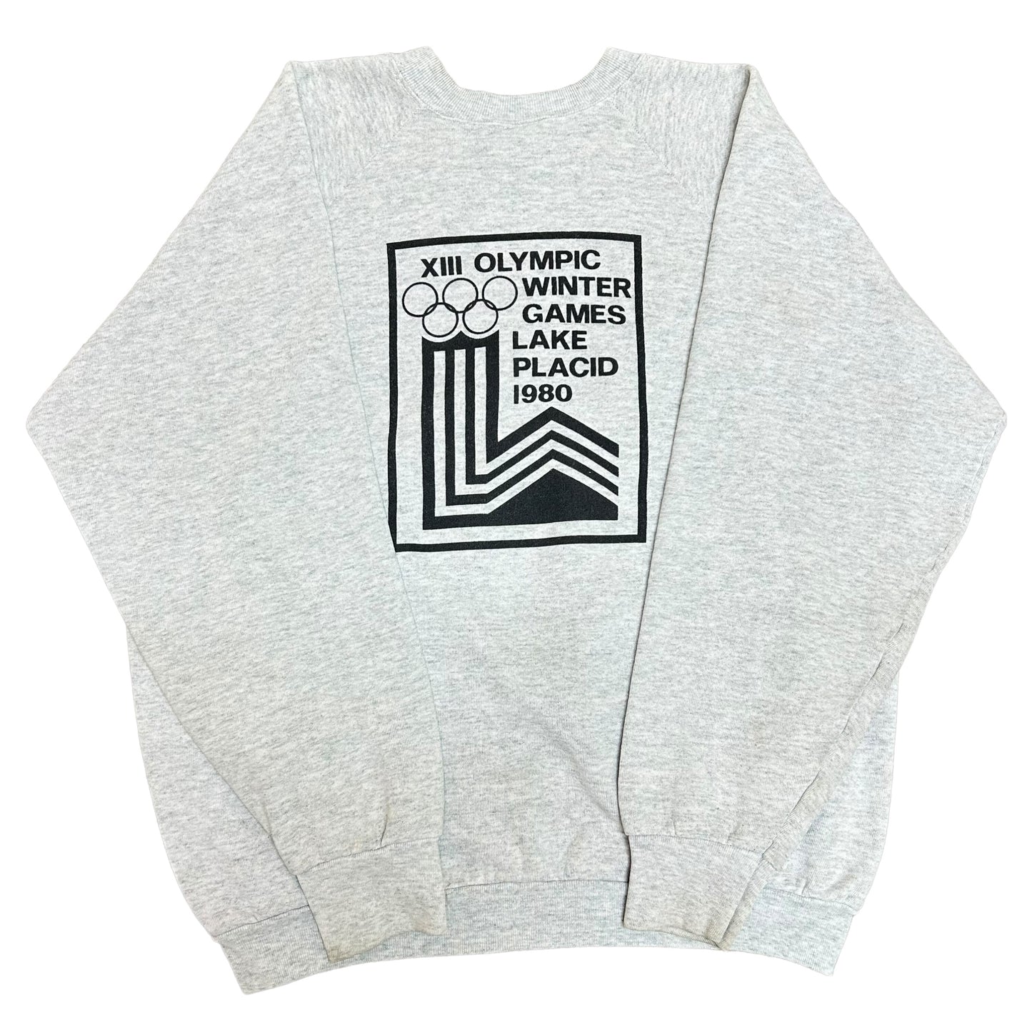 Vintage 1980s Whiteface Mountain Lake Placid, NY 1980 Winter Olympics “Real Men Ski Black” Grey Crewneck Sweatshirt - Size XL