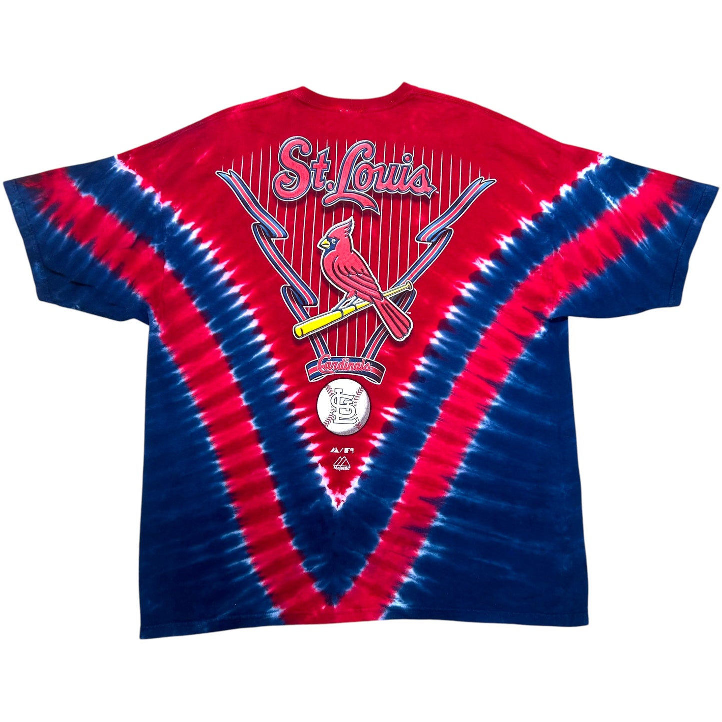 Late 2000s Majestic St. Louis Cardinals Navy Blue/Red Graphic T-Shirt - Size XXL