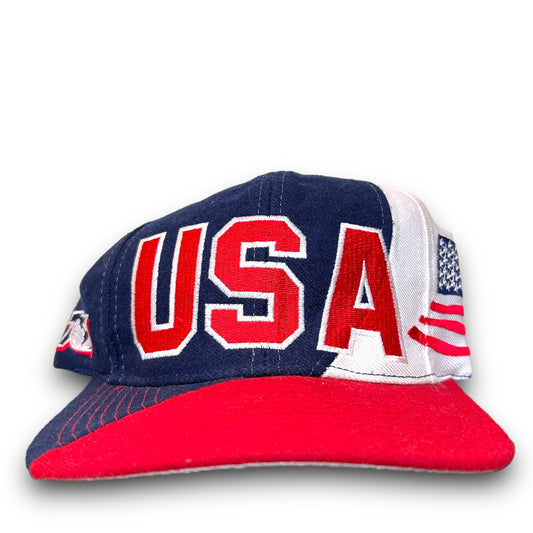 Vintage 1990s “Top Of The World” Brand USA Red/White/Blue Color-Block Snapback Hat - One Size