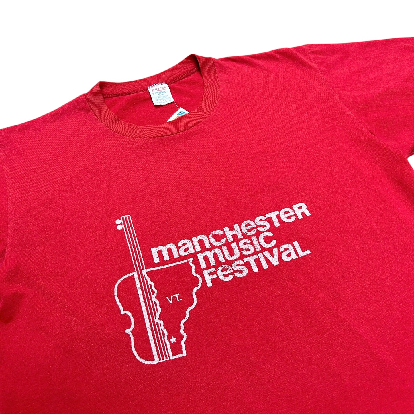 Vintage 1980s Manchester, VT Music Festival Red Graphic T-Shirt - Size XL (Fits M/L)