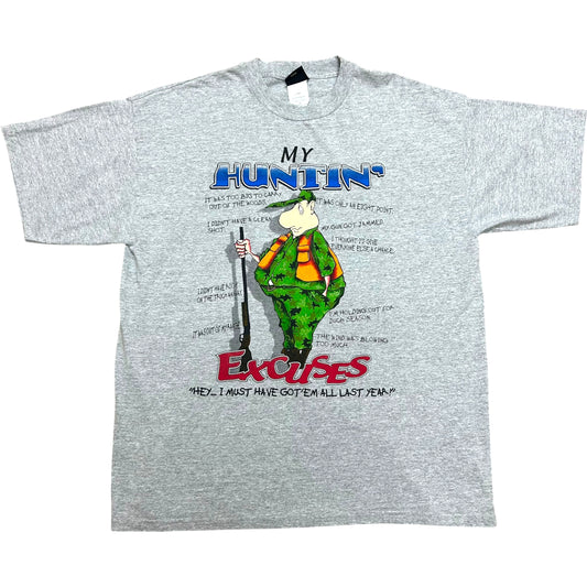 Early 2000s “My Huntin’ Excuses” Grey Humor Graphic T-Shirt - Size XXL