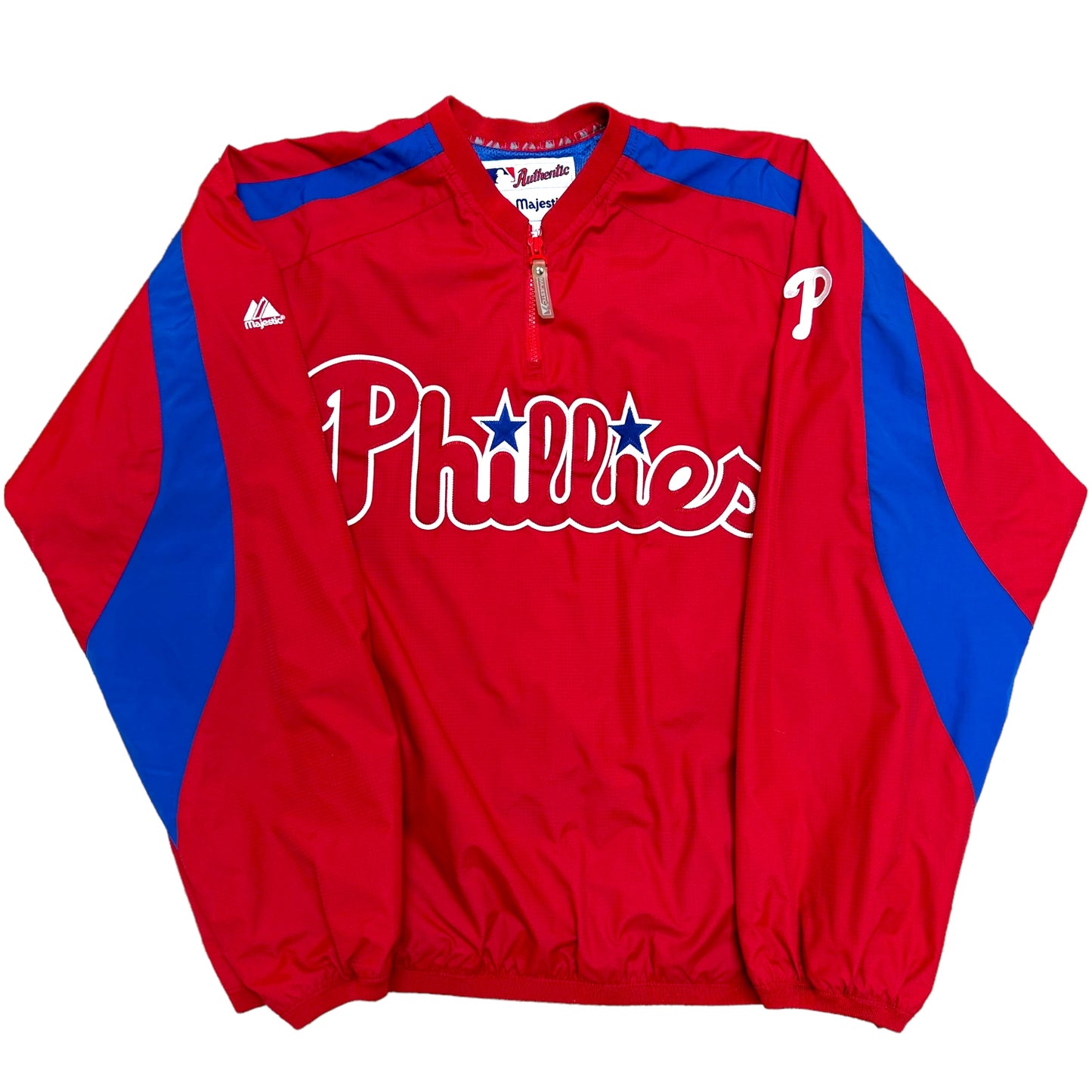 Late 2000s Majestic Philadelphia Phillies Red Quarter-Zip Jacket - Size Large