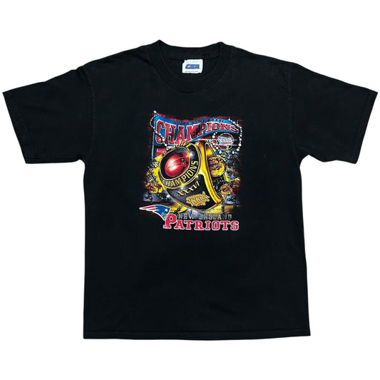 Early 2000s New England Patriots Super Bowl XXXVI (36) Champions Black Graphic T-Shirt - Size Large