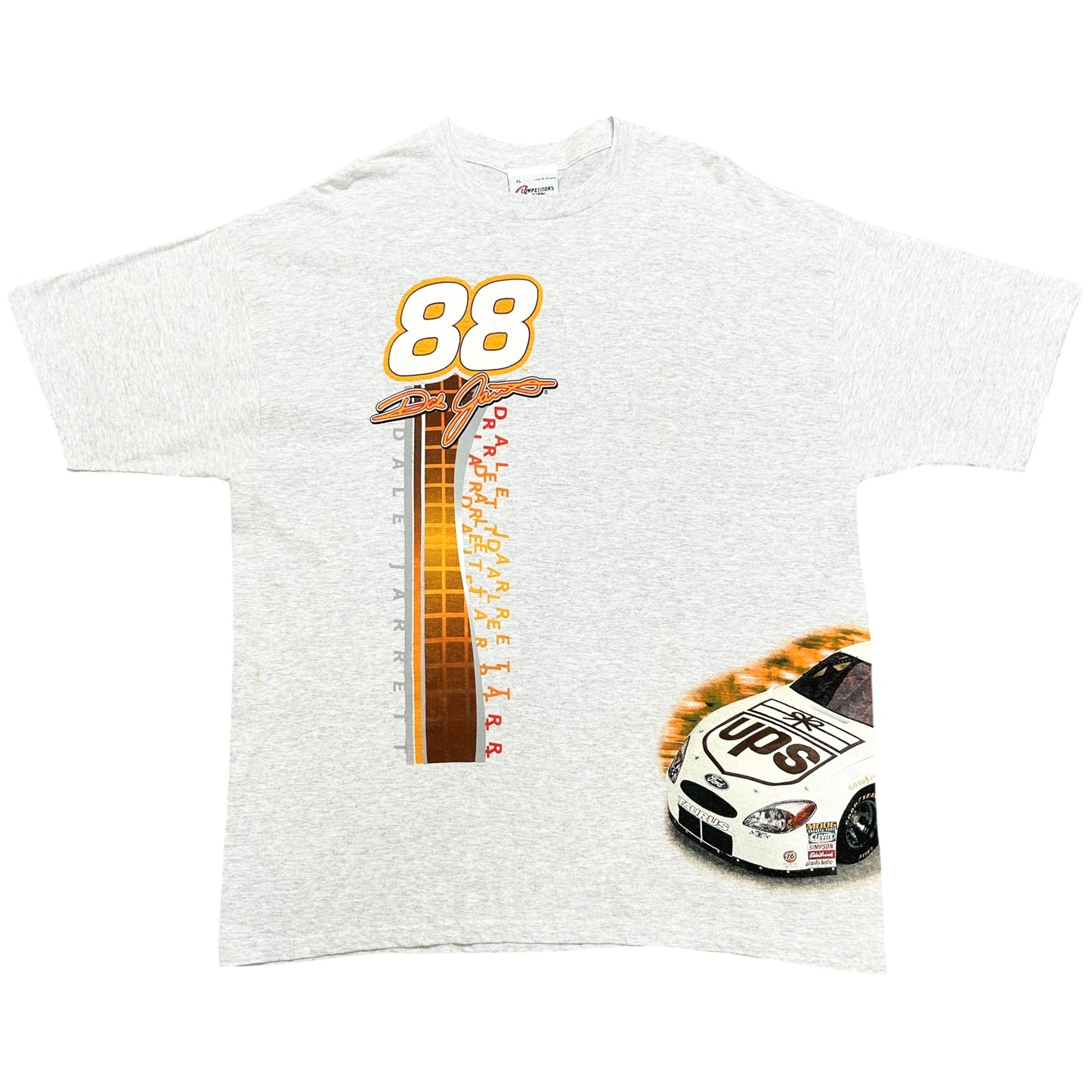 Late 2000s Dale Jarrett UPS Racing Grey Wrap-Around Graphic T-Shirt - Size XL (Tall Fit)