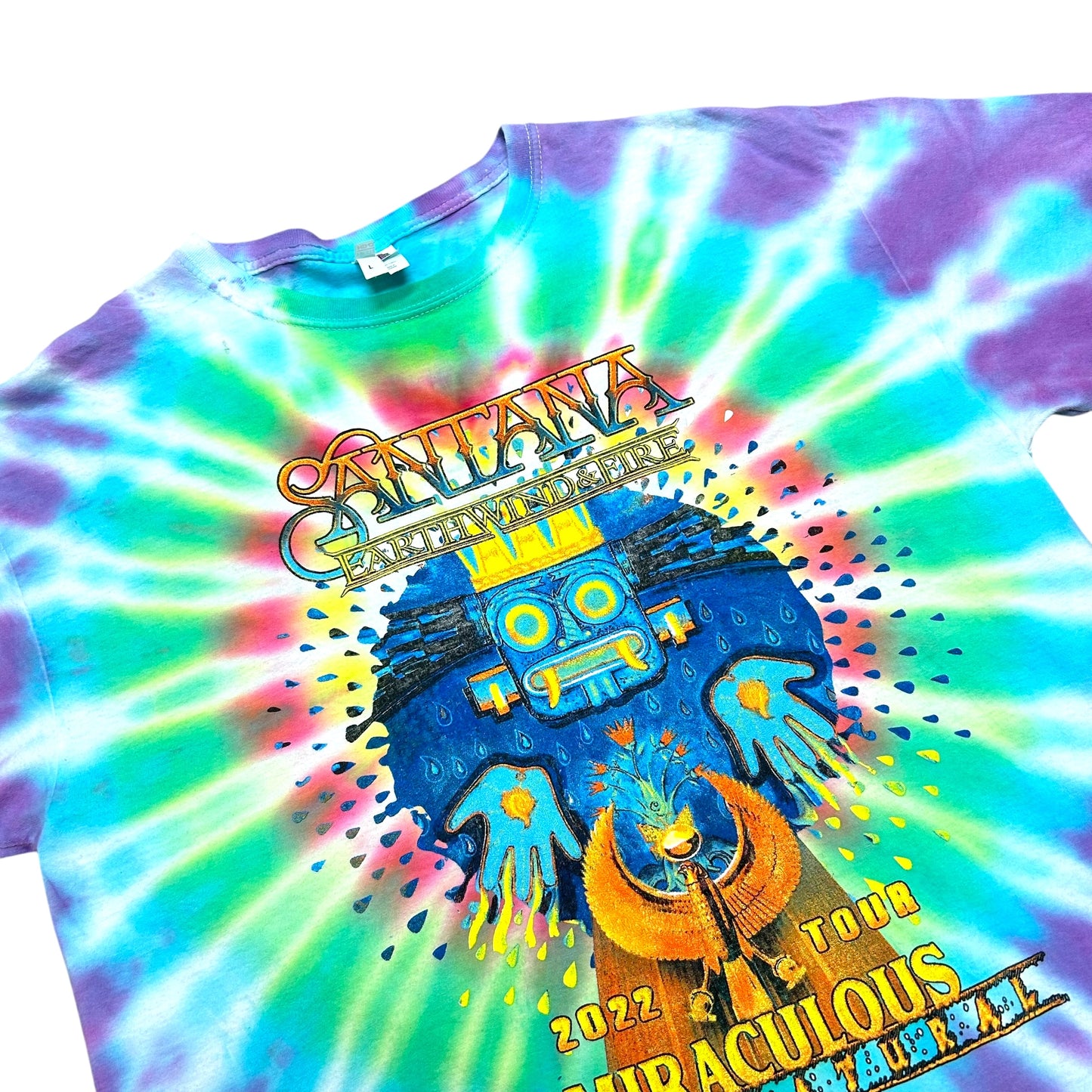 Modern Carlos Santana/Earth, Wind & Fire Purple/Blue Tie-Dye Tour T-Shirt - Size Large