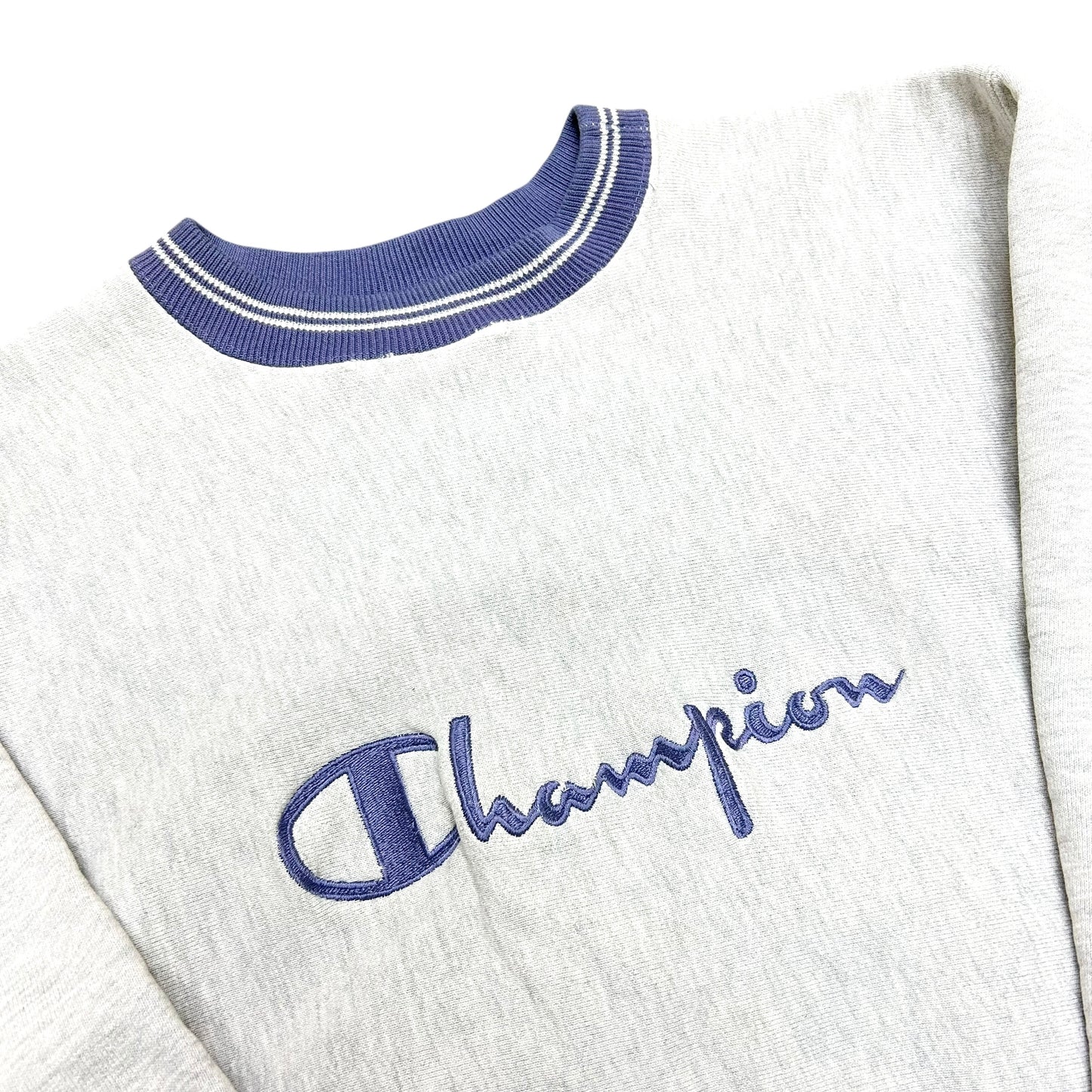 Vintage 1990s Champion Reverse Weave Heather Grey/Purple Embroidered Crewneck Sweatshirt - Size XL