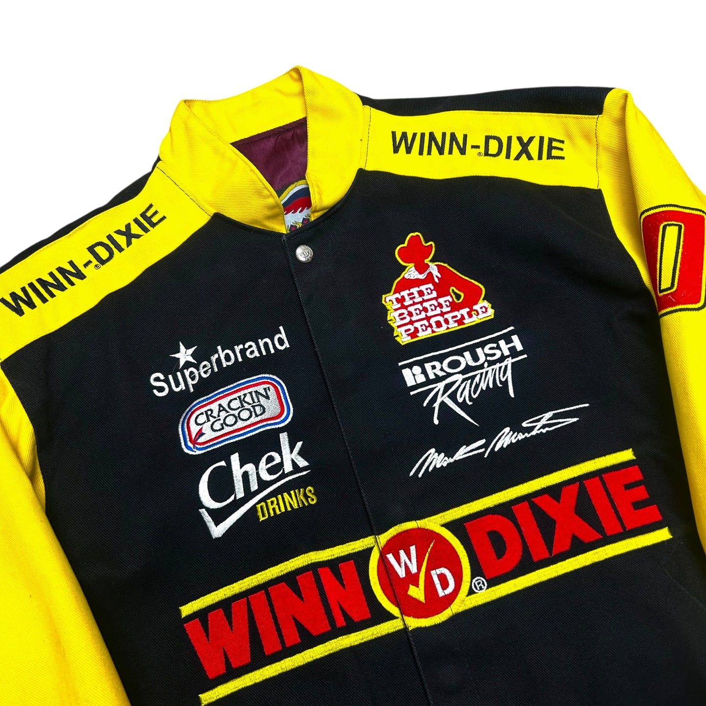 RARE Vintage 1990s Jeff Hamilton Mark Martin Winn-Dixie Black/Yellow NASCAR Racing Jacket - Size Medium