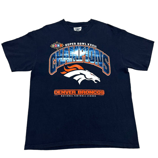 Vintage 1990s Denver Broncos Super Bowl XXXII (32) Champions Navy Blue Graphic T-Shirt - Size Large