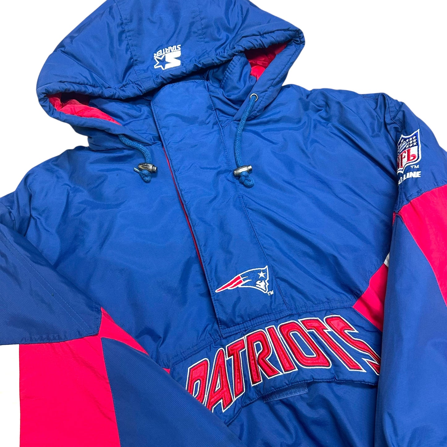 Vintage 1990s Starter New England Patriots Blue Half-Zip Pullover Jacket - Size XL