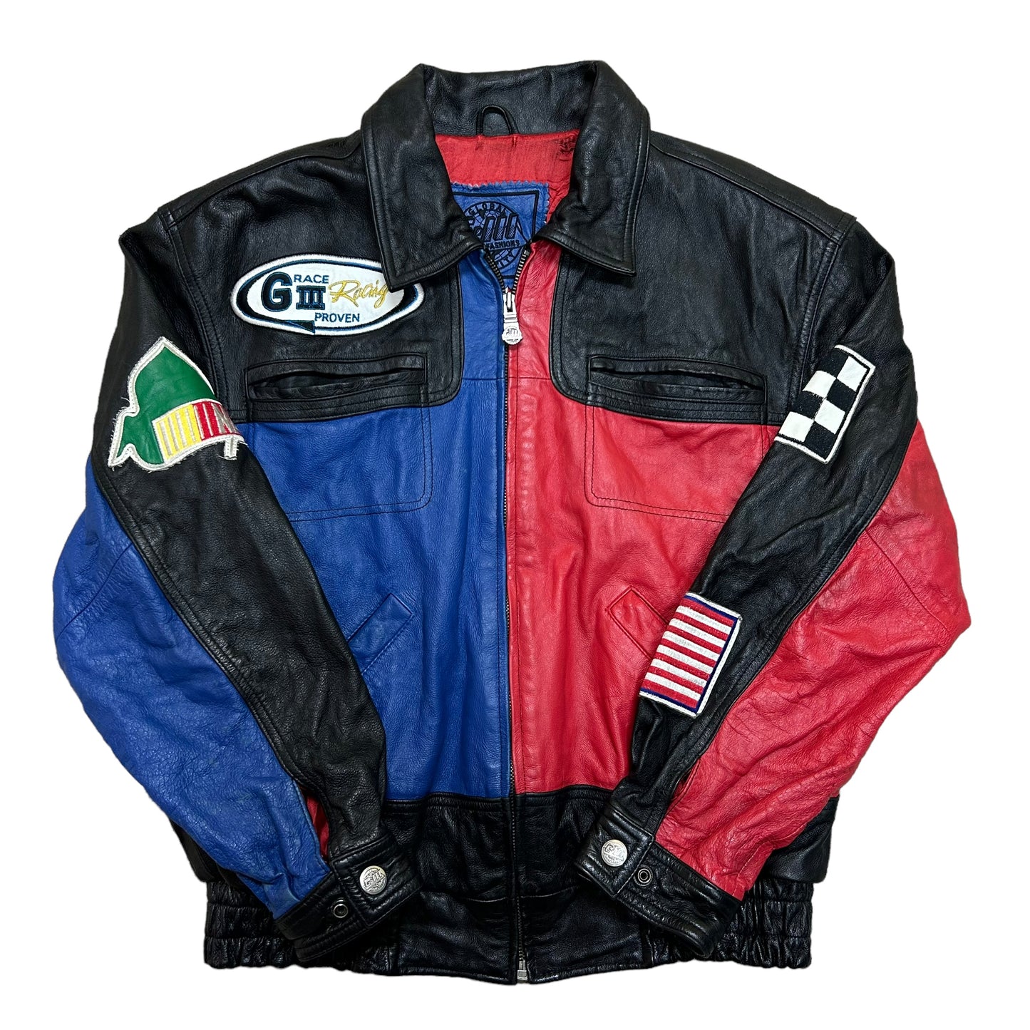 Vintage Y2K Carl Banks G III Team NASCAR Color Block Leather Jacket - Size Small