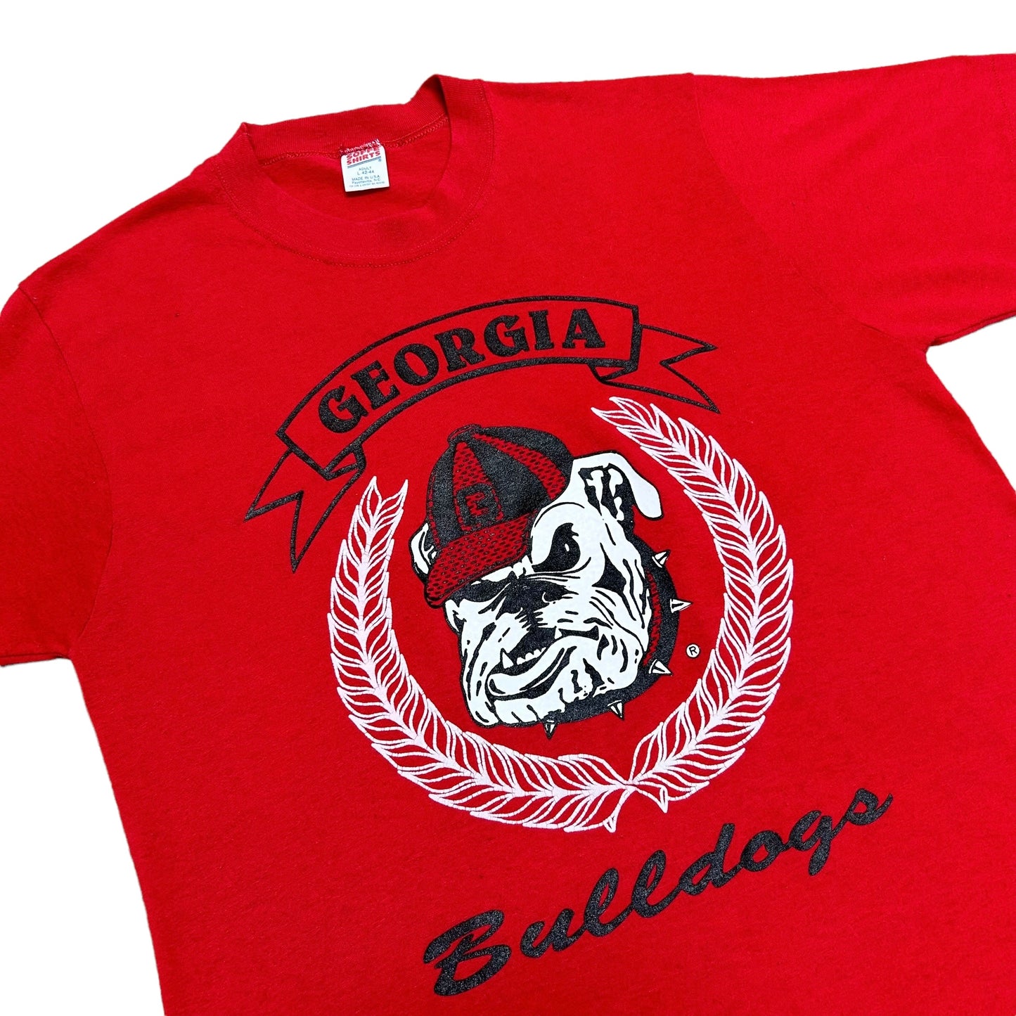 Vintage 1980s Georgia Bulldogs Red Graphic T-Shirt - Size Large