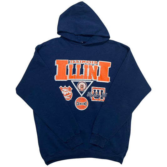 Vintage 1990s Illinois Fighting Illini Navy Blue Hooded Sweatshirt