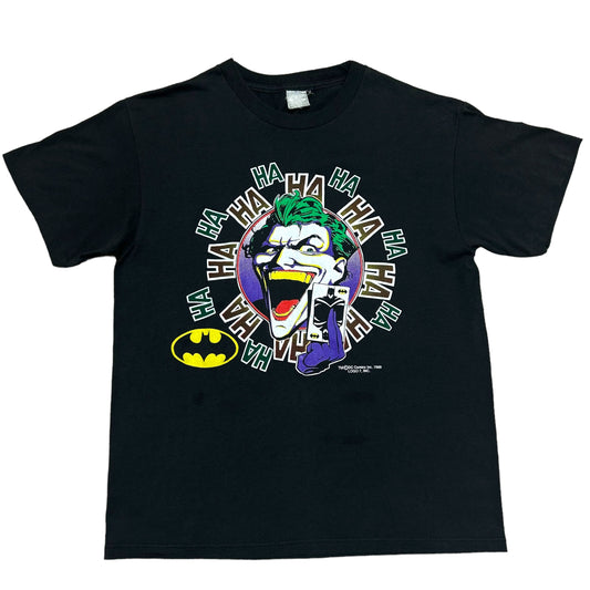 Vintage 1980s Logo 7 Batman 1989 Movie Promo The Joker Black Graphic T-Shirt - Size Medium