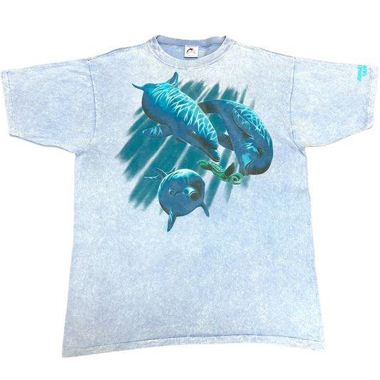 Vintage 1990s “Jungle Rico Cancun” Blue Over-Dyed Dolphins Graphic T-Shirt - Size XL