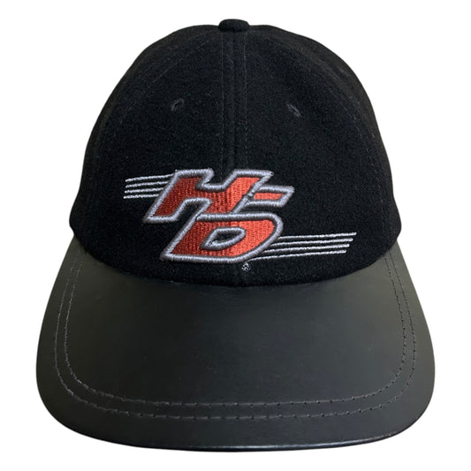 Vintage 1990s Harley Davidson Black Wool/Leather Strapback Hat - One Size
