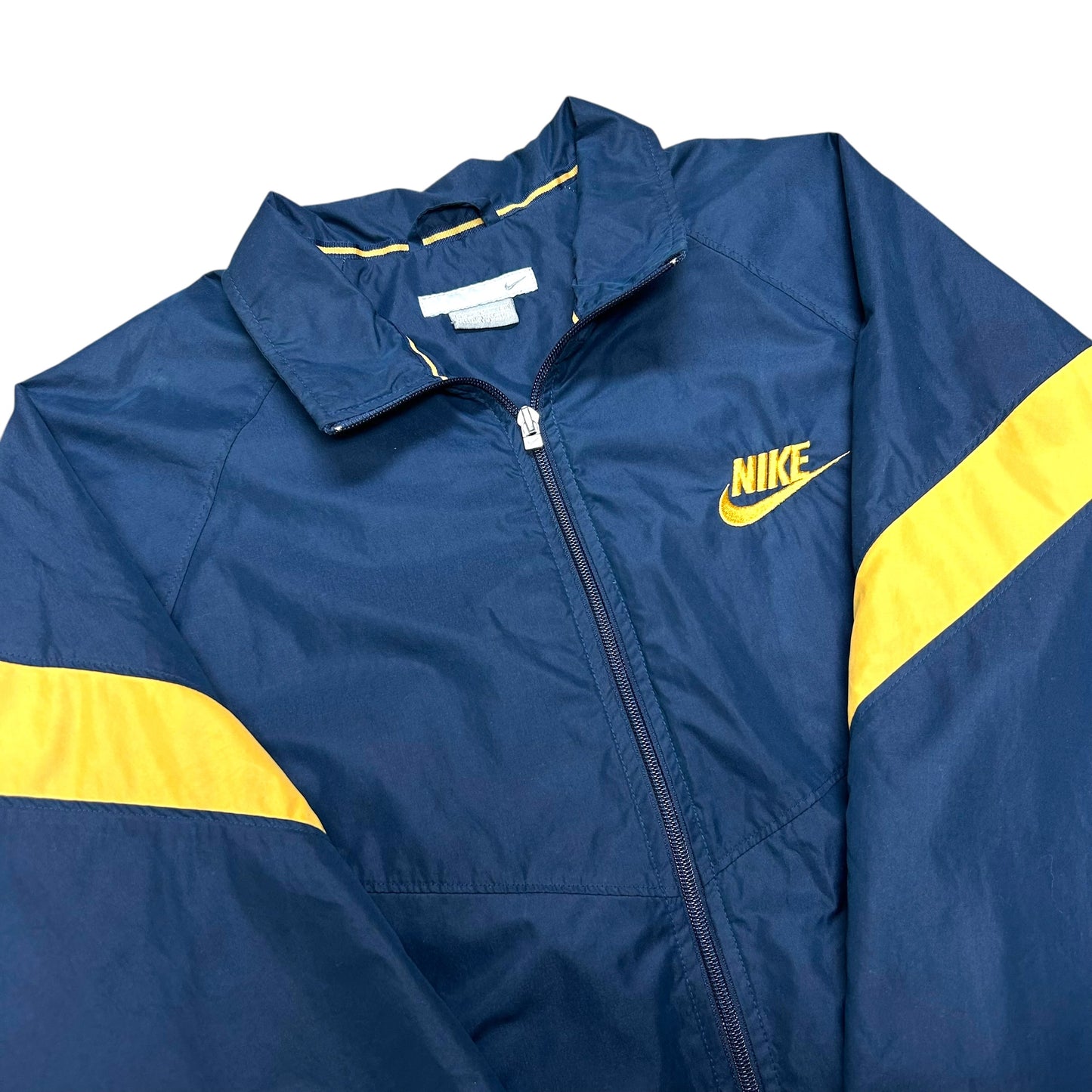 Late 2000s Nike Navy Blue/Gold Full-Zip Windbreaker Jacket - Size Medium (Fits M/L)