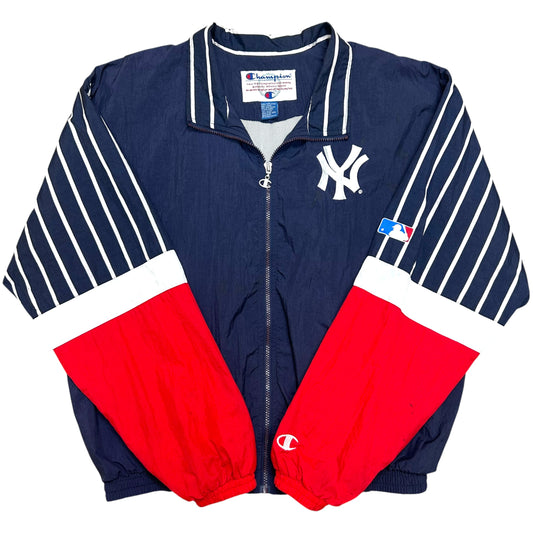 Early 2000s Champion New York Yankees Navy Blue/Red Full-Zip Windbreaker Jacket - Size Large