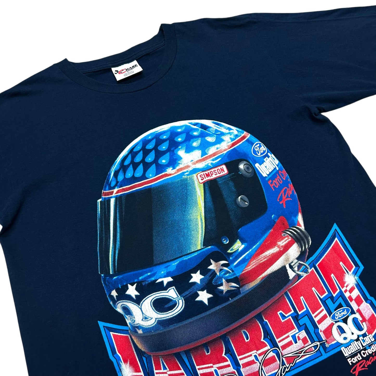 Early 2000s Dale Jarrett Navy Blue Helmet Graphic T-Shirt - Size Large (Tall Fit)