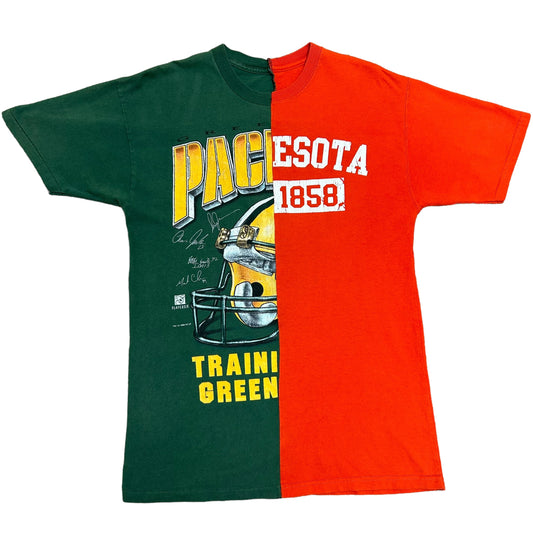 Custom Cut & Sew Green Bay Packers/Minnesota Green & Orange T-Shirt - Size Medium (Fits M/L)