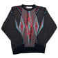 Vintage 1980s Jantzen Black/Red/Teal Patterned Knit Sweater - Size Medium