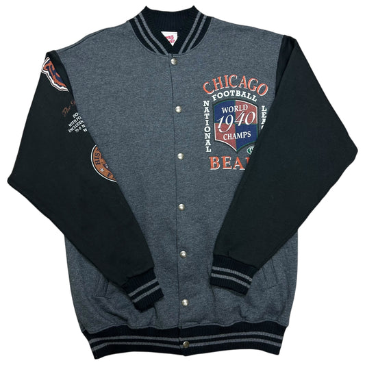 Vintage 1990s Chicago Bears 1940 World Champs Black/Grey Varsity Jacket - Size Medium (Fits M/L)
