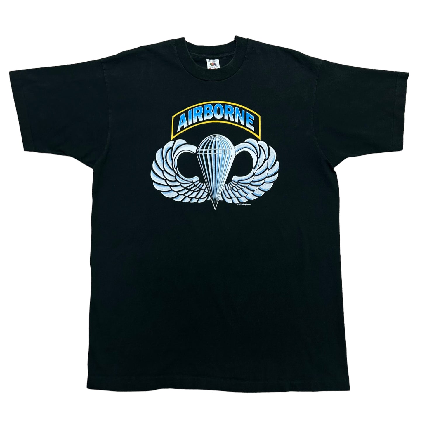 Vintage 1990s Airborne Paratrooper Black Graphic T-Shirt - Size XL
