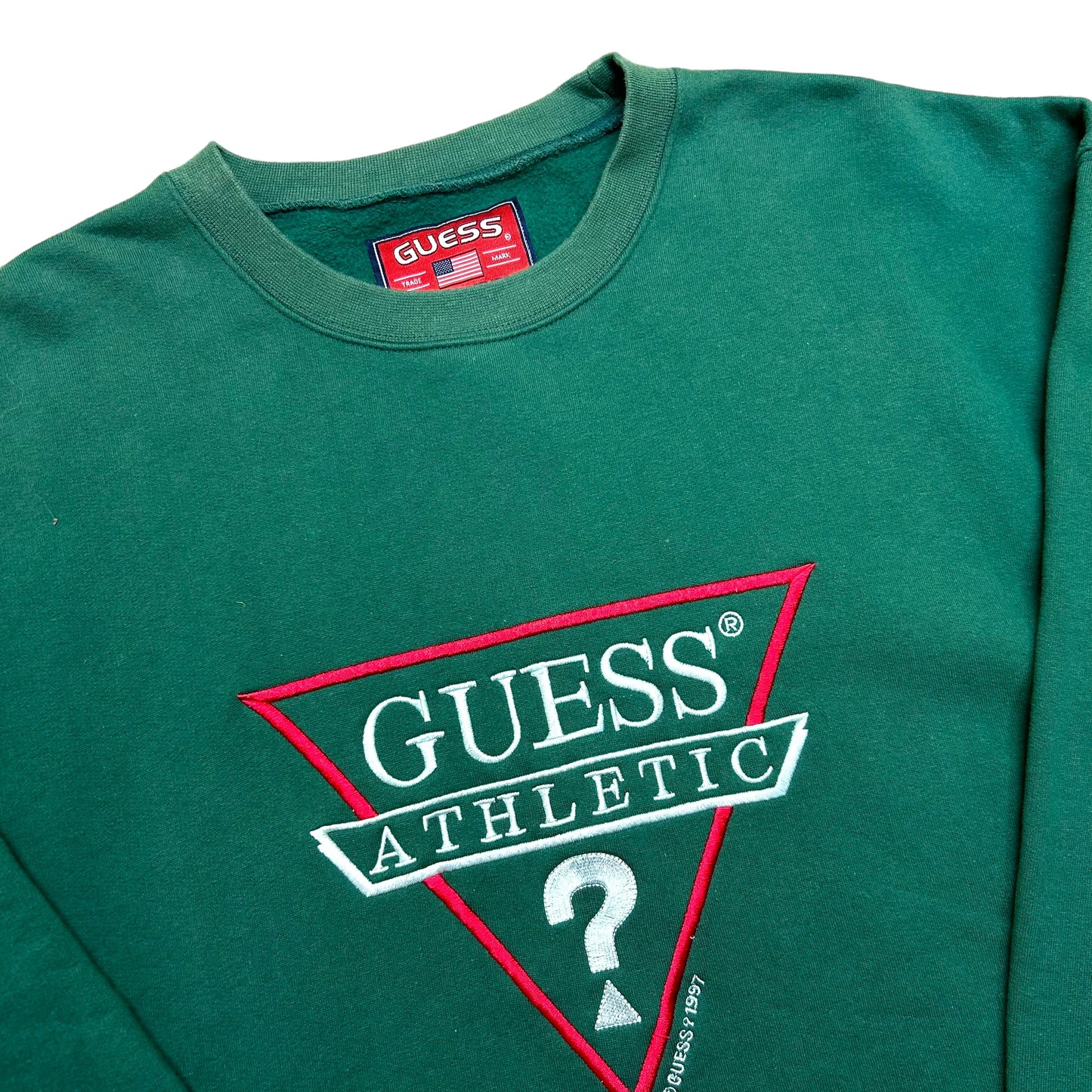Vintage 1990s Guess Athletic Green Embroidered Oversized Crewneck Sweatshirt - Size XL