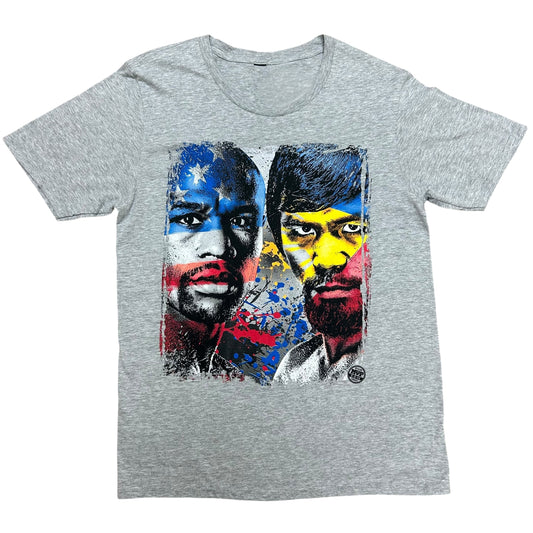 Mid-2010s Mayweather Pacquaio Grey Boxing Graphic T-Shirt - Size Medium