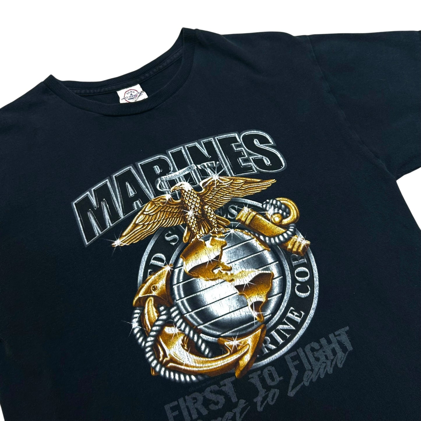 Mid-2000s U.S. Marines “First To Fight” Black Graphic T-Shirt - Size Medium (Fits S/M)