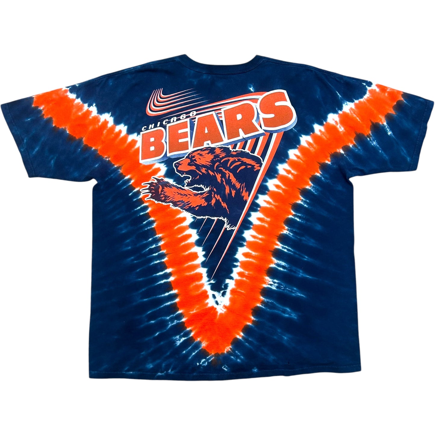 Late 2000s Chicago Bears Navy Blue/Orange Tie-Dye Graphic T-Shirt - Size XXL