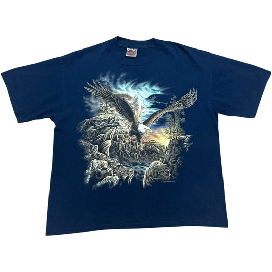Vintage 1990s “Stand Out Designs” Hidden Eagles Navy Blue Nature T-Shirt - Size Large (Boxy Fit)