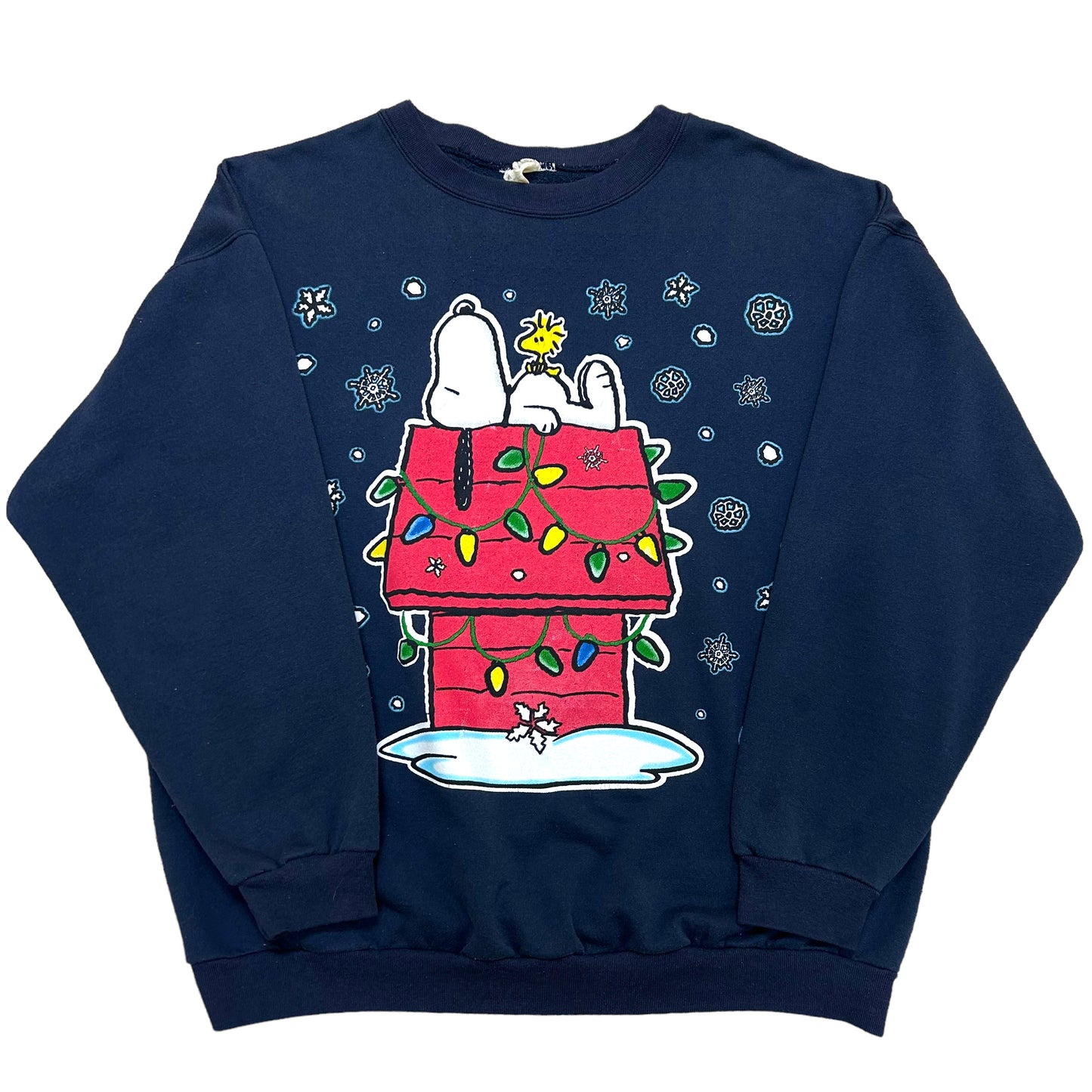 Vintage 1990s Snoopy Christmas Navy Blue Crewneck Sweatshirt - Size XL