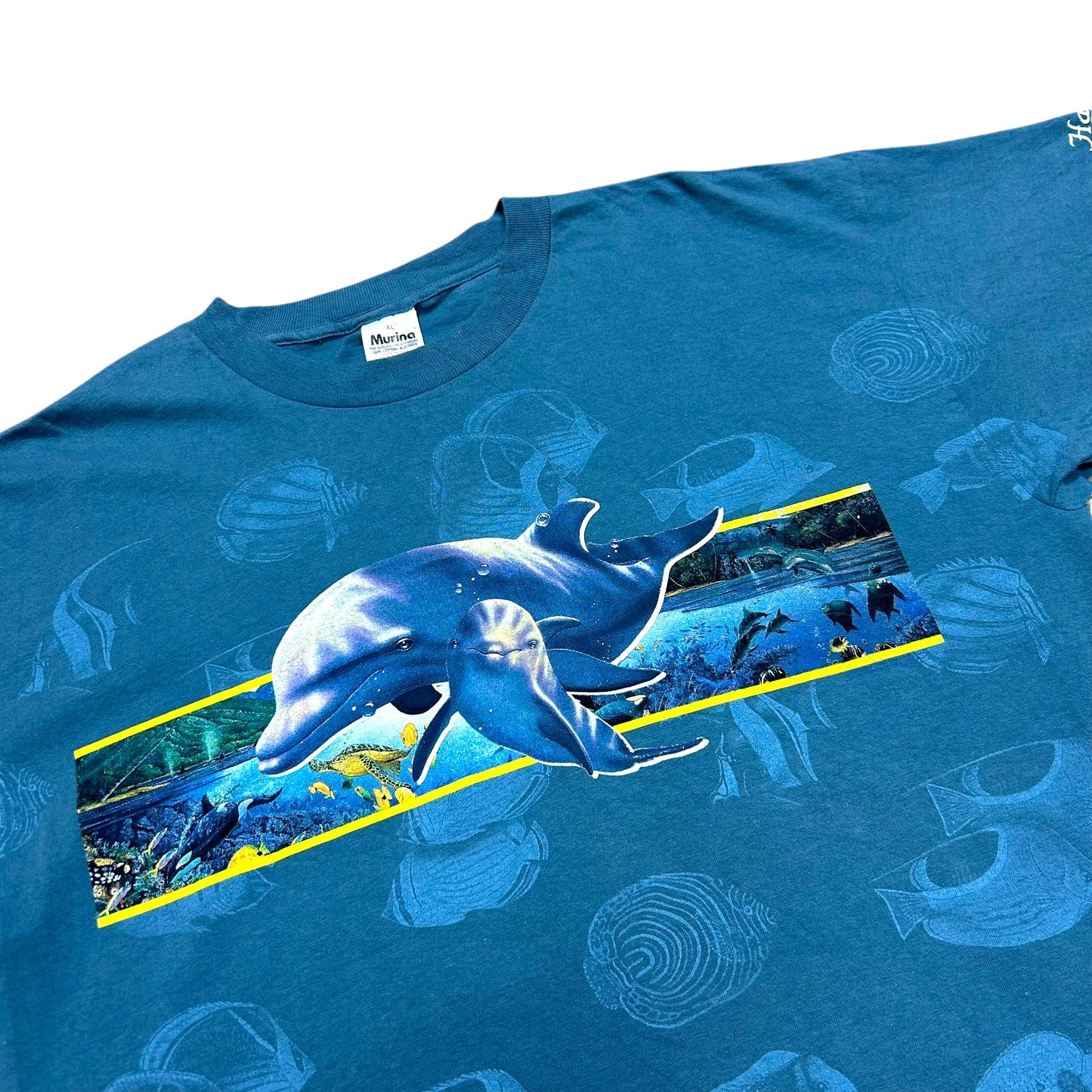 Vintage 1990s Hawaii Blue Dolphin/Nature Graphic T-Shirt - Size XL