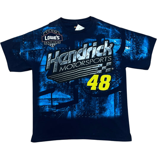 Early 2010s Jimmi Johnson/Hendrick Motorsports Blue All Over Print Graphic T-Shirt - Size XL