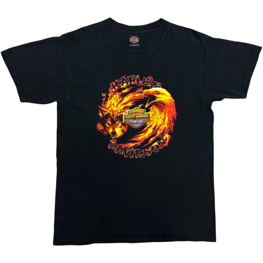 Early 2000s Plattsburgh, NY Harley Davidson Black Graphic T-Shirt - Size Large