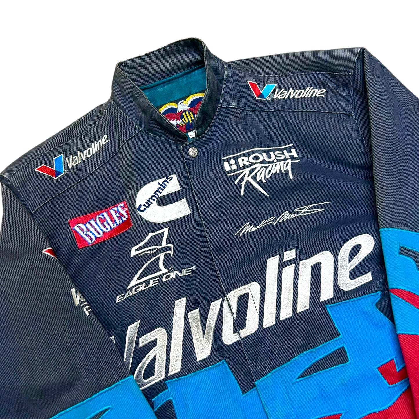 Vintage 1990s Jeff Hamilton Mark Martin Valvoline Blue/Red Splash Style NASCAR Racing Jacket - Size Medium