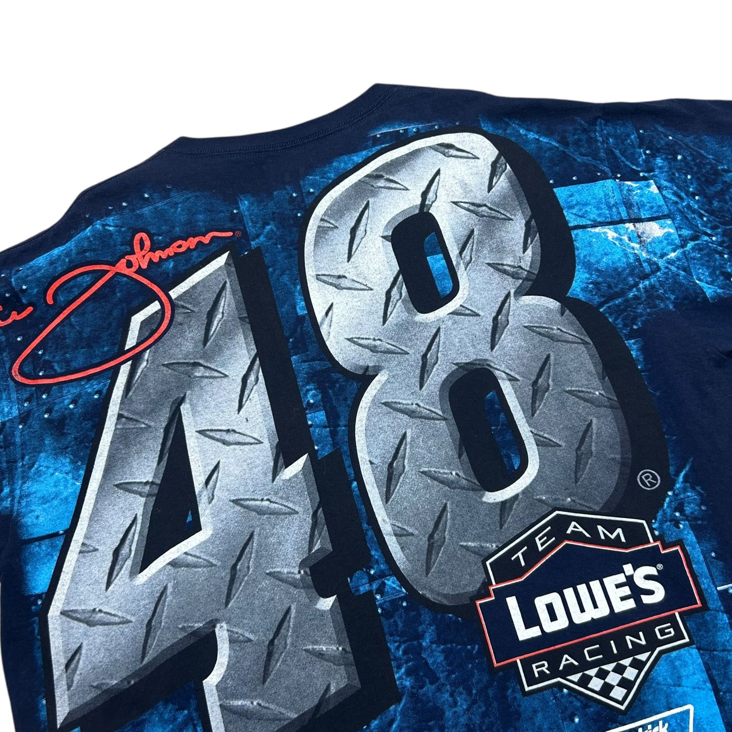 Early 2010s Jimmi Johnson/Hendrick Motorsports Blue All Over Print Graphic T-Shirt - Size XL