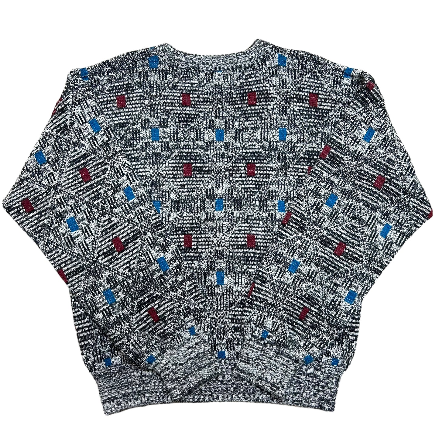 Vintage 1990s “Shades” Geometric Design Grey/Red/Blue Knit Sweater - Size Large