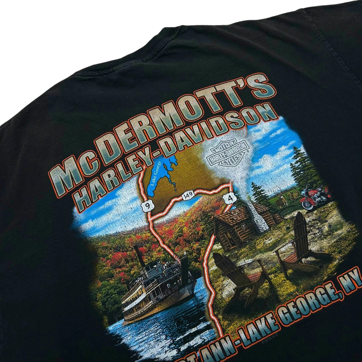Late 2010s McDermott’s Harley Davidson Lake George, NY Black Graphic T-Shirt - Size XL