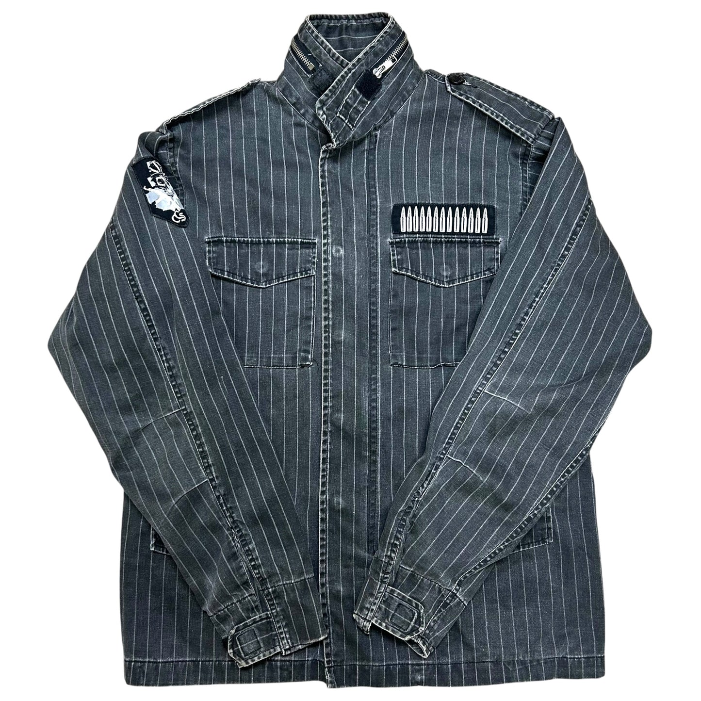 Late 2000s CCS Grey Pinstripe Y2K Style Full-Zip Jacket - Size Small (Fits S/M)