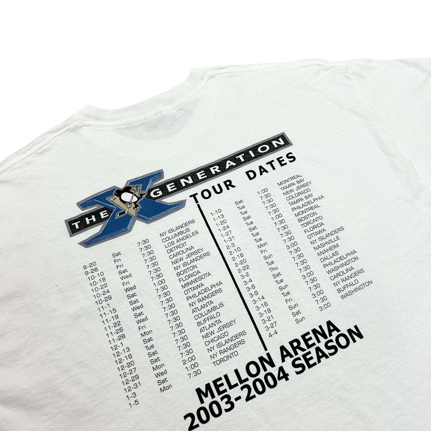 Vintage Y2K Pittsburgh Penguins Mario Lemieux “X Generation” White Graphic T-Shirt - Size XL
