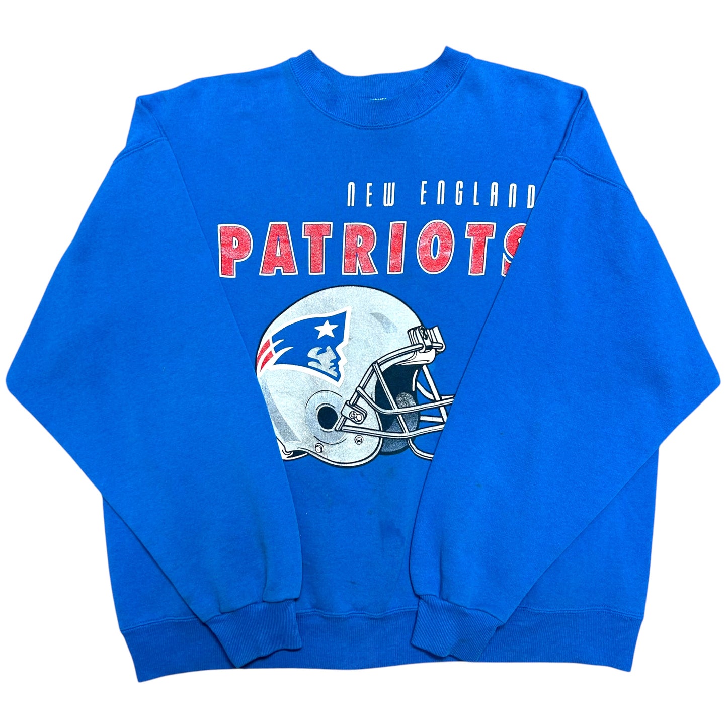 Vintage 1990s New England Patriots Blue Helmet Logo Crewneck Sweatshirt - Size XXL (Fits L/XL)