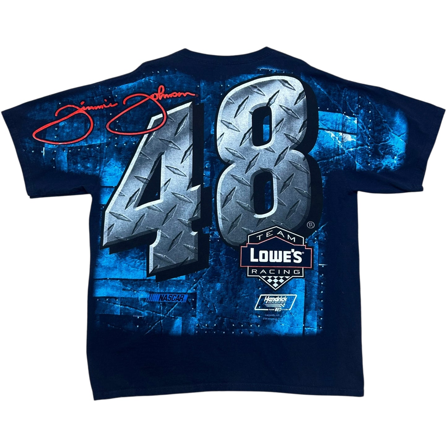 Early 2010s Jimmi Johnson/Hendrick Motorsports Blue All Over Print Graphic T-Shirt - Size XL