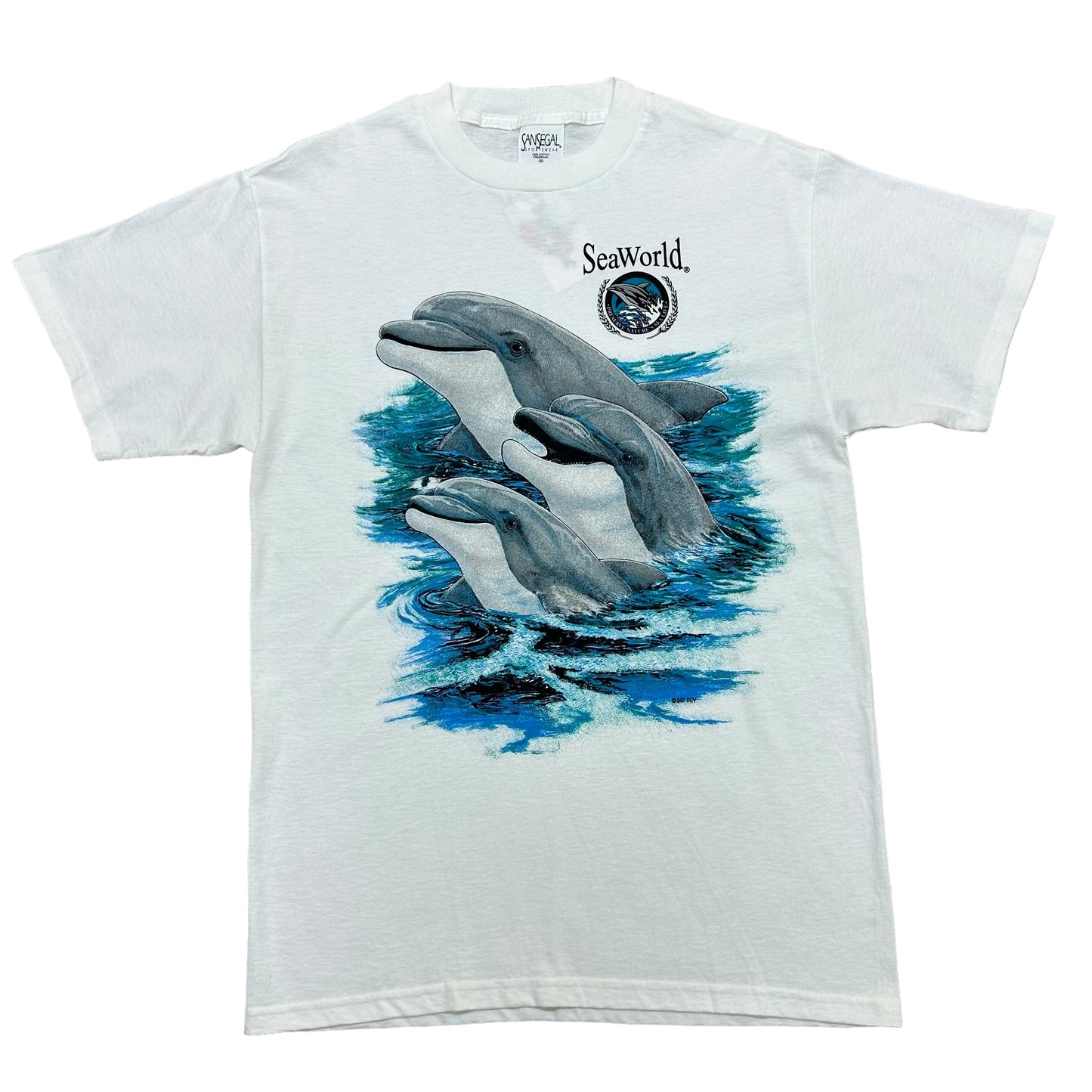 Vintage 1990s Sea World Dolphins White Graphic T-Shirt - Size Medium (Fits M/L)