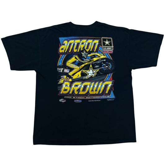 Late 2000s Antron Brown Black Motorcycle Racing Graphic T-Shirt - Size XL