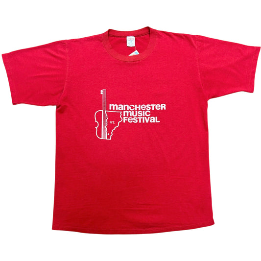 Vintage 1980s Manchester, VT Music Festival Red Graphic T-Shirt - Size XL (Fits M/L)