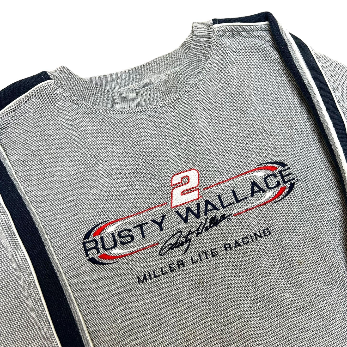 Y2K Chase Authentics Rusty Wallace Miller Lite Racing Grey Crewneck Sweatshirt - Size Large (Fits XL)